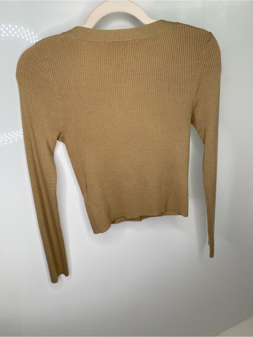 Forever 21 Camel Ribbed Button-Front V-Neck Top - Picture 2 of 2